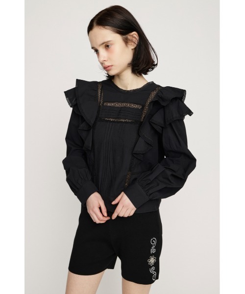 SLY（スライ）の「2WAY RIBBON FRILL LACE TOPS 2ウェイリボンフリルレーストップス 春服（シャツ/ブラウス・レディース・オフホワイト/ライトイエロー/ブラック・FREE）」の11枚目の写真