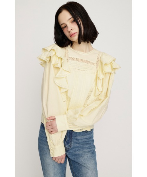 SLY（スライ）の「2WAY RIBBON FRILL LACE TOPS 2ウェイリボンフリルレーストップス 春服（シャツ/ブラウス・レディース・オフホワイト/ライトイエロー/ブラック・FREE）」の14枚目の写真