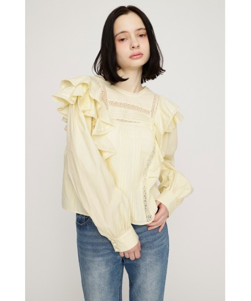 SLY（スライ）の「2WAY RIBBON FRILL LACE TOPS 2ウェイリボンフリルレーストップス 春服（シャツ/ブラウス・レディース・オフホワイト/ライトイエロー/ブラック・FREE）」の16枚目の写真