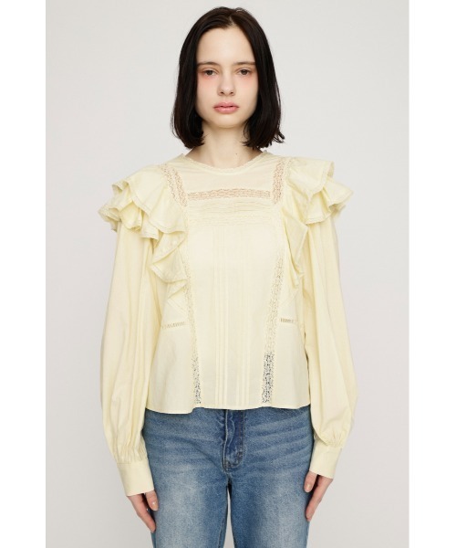 SLY（スライ）の「2WAY RIBBON FRILL LACE TOPS 2ウェイリボンフリルレーストップス 春服（シャツ/ブラウス・レディース・オフホワイト/ライトイエロー/ブラック・FREE）」の17枚目の写真