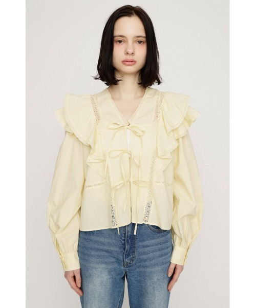 SLY（スライ）の「2WAY RIBBON FRILL LACE TOPS 2ウェイリボンフリルレーストップス 春服（シャツ/ブラウス・レディース・オフホワイト/ライトイエロー/ブラック・FREE）」の19枚目の写真