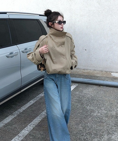 LAC-VERT（ラック・ヴェール）の「スタンドカラーショートトレンチジャケット（トレンチコート・レディース・ベージュ・LARGE/MEDIUM）」の11枚目の写真