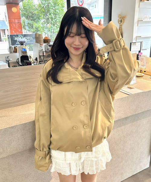 LAC-VERT（ラック・ヴェール）の「スタンドカラーショートトレンチジャケット（トレンチコート・レディース・ベージュ・LARGE/MEDIUM）」の20枚目の写真