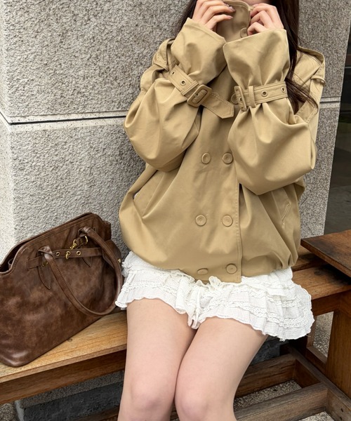 LAC-VERT（ラック・ヴェール）の「スタンドカラーショートトレンチジャケット（トレンチコート・レディース・ベージュ・LARGE/MEDIUM）」の19枚目の写真