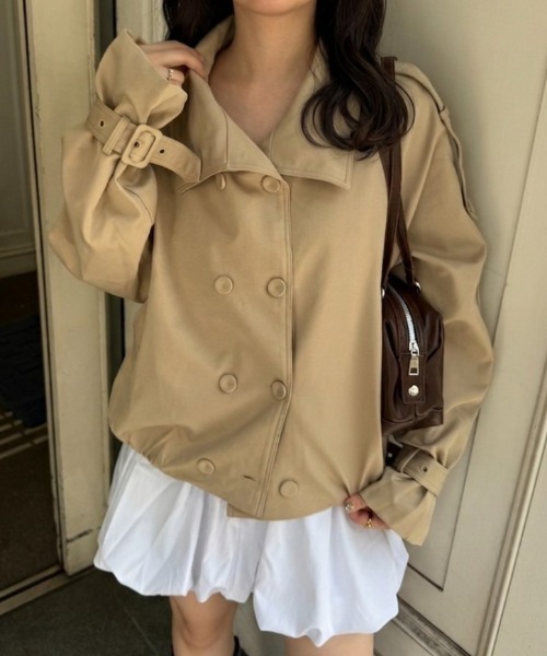 LAC-VERT（ラック・ヴェール）の「スタンドカラーショートトレンチジャケット（トレンチコート・レディース・ベージュ・LARGE/MEDIUM）」の16枚目の写真