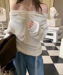 オフショルダーオーバーサイズリブトップス