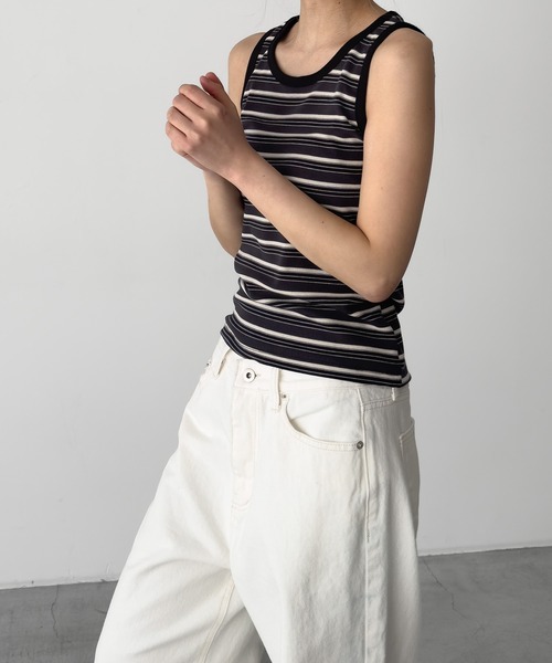 CANAL JEAN（キャナルジーン）の「El mar　レトロボーダーリブタンク（タンクトップ・レディース・チャコールグレー/レッド/キャメル・ONE SIZE）」の7枚目の写真