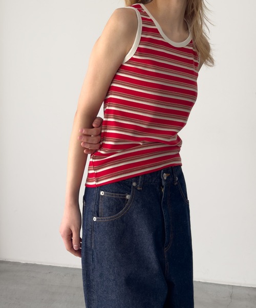 CANAL JEAN（キャナルジーン）の「El mar　レトロボーダーリブタンク（タンクトップ・レディース・チャコールグレー/レッド/キャメル・ONE SIZE）」の10枚目の写真