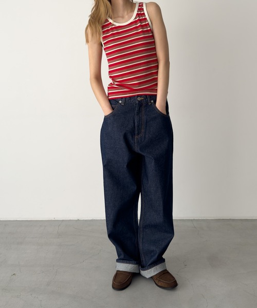 CANAL JEAN（キャナルジーン）の「El mar　レトロボーダーリブタンク（タンクトップ・レディース・チャコールグレー/レッド/キャメル・ONE SIZE）」の11枚目の写真