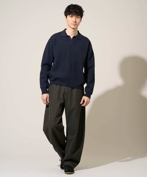 a.v.v(アーヴェヴェ)の「【洗濯機で洗える】ポップコーンスキッパーニットポロ(ニット/セーター・メンズ・ネイビー/グリーン・46/48)」の3枚目の写真