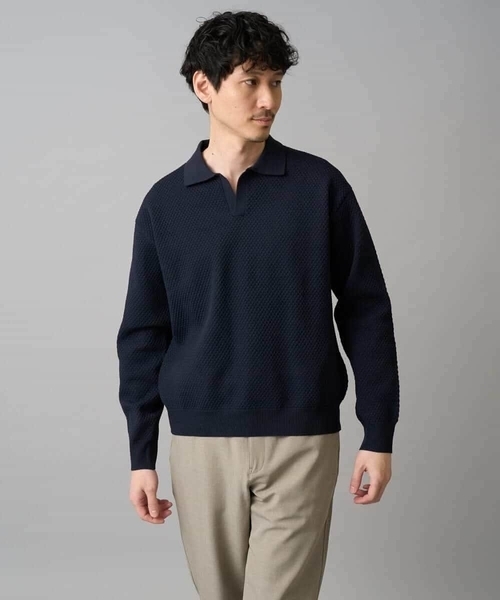 a.v.v(アーヴェヴェ)の「【洗濯機で洗える】ポップコーンスキッパーニットポロ(ニット/セーター・メンズ・ネイビー/グリーン・46/48)」の4枚目の写真