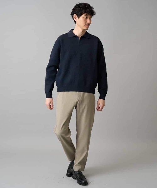 a.v.v(アーヴェヴェ)の「【洗濯機で洗える】ポップコーンスキッパーニットポロ(ニット/セーター・メンズ・ネイビー/グリーン・46/48)」の6枚目の写真