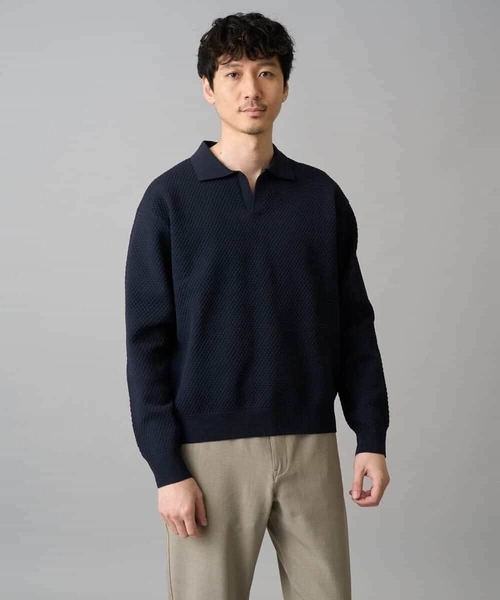 a.v.v(アーヴェヴェ)の「【洗濯機で洗える】ポップコーンスキッパーニットポロ(ニット/セーター・メンズ・ネイビー/グリーン・46/48)」の7枚目の写真