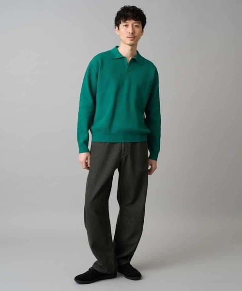 a.v.v(アーヴェヴェ)の「【洗濯機で洗える】ポップコーンスキッパーニットポロ(ニット/セーター・メンズ・ネイビー/グリーン・46/48)」の9枚目の写真