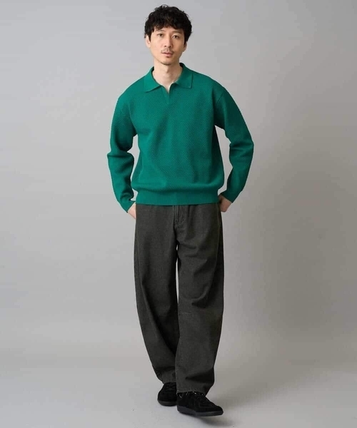 a.v.v(アーヴェヴェ)の「【洗濯機で洗える】ポップコーンスキッパーニットポロ(ニット/セーター・メンズ・ネイビー/グリーン・46/48)」の10枚目の写真