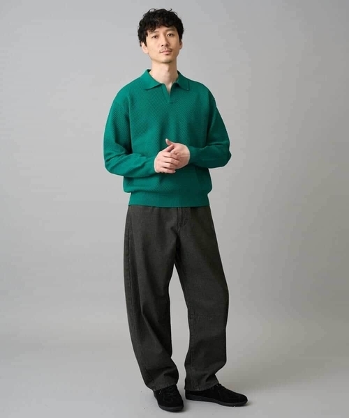 a.v.v(アーヴェヴェ)の「【洗濯機で洗える】ポップコーンスキッパーニットポロ(ニット/セーター・メンズ・ネイビー/グリーン・46/48)」の11枚目の写真