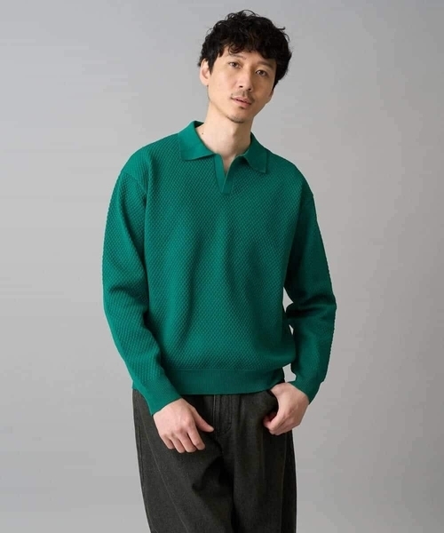 a.v.v(アーヴェヴェ)の「【洗濯機で洗える】ポップコーンスキッパーニットポロ(ニット/セーター・メンズ・ネイビー/グリーン・46/48)」の13枚目の写真