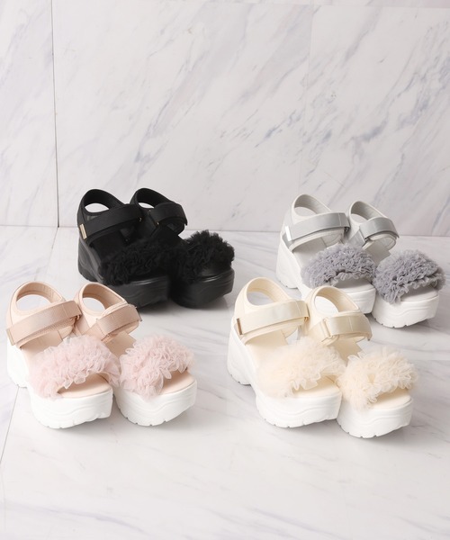 one after another NICE CLAUP（ワンアフターアナザーナイスクラップ）の「【tulle collection】チュールフリルサンダル（サンダル・レディース・アイボリー/ブラック/サックスブルー・S/M/L）」の19枚目の写真