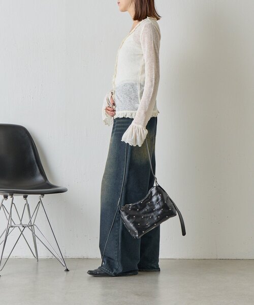 goocy（グーシー）の「シアーワッフルフリルカーディガン（カーディガン/ボレロ・レディース・ブラック/ホワイト/グレー・FREE）」の8枚目の写真