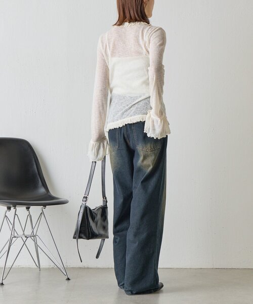 goocy（グーシー）の「シアーワッフルフリルカーディガン（カーディガン/ボレロ・レディース・ブラック/ホワイト/グレー・FREE）」の9枚目の写真