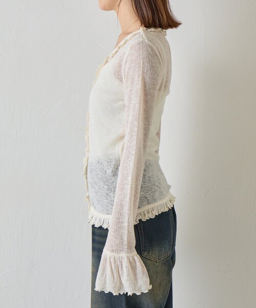 goocy（グーシー）の「シアーワッフルフリルカーディガン（カーディガン/ボレロ・レディース・ブラック/ホワイト/グレー・FREE）」の12枚目の写真