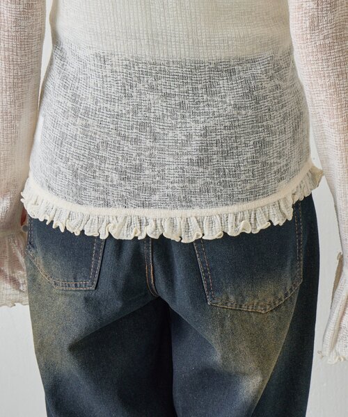 goocy（グーシー）の「シアーワッフルフリルカーディガン（カーディガン/ボレロ・レディース・ブラック/ホワイト/グレー・FREE）」の14枚目の写真