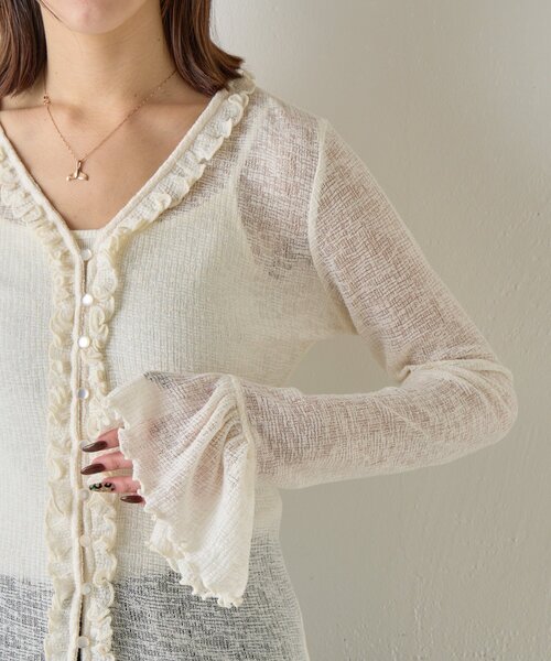 goocy（グーシー）の「シアーワッフルフリルカーディガン（カーディガン/ボレロ・レディース・ブラック/ホワイト/グレー・FREE）」の15枚目の写真
