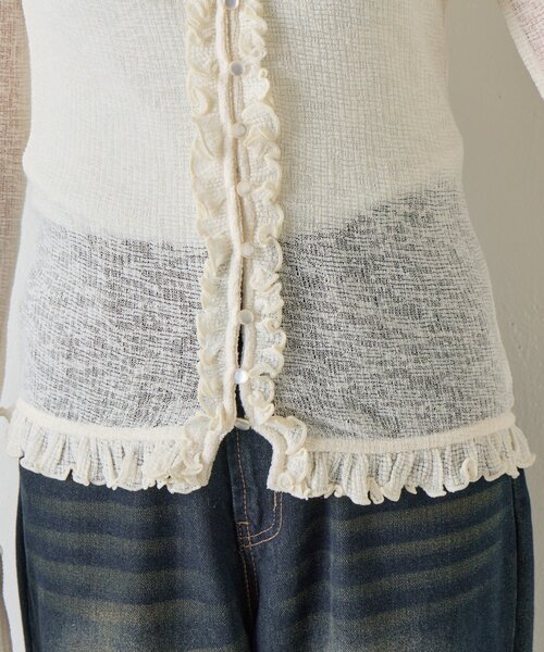 goocy（グーシー）の「シアーワッフルフリルカーディガン（カーディガン/ボレロ・レディース・ブラック/ホワイト/グレー・FREE）」の17枚目の写真