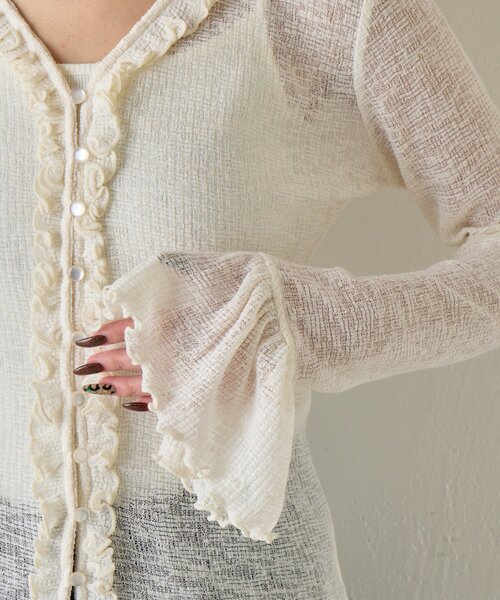 goocy（グーシー）の「シアーワッフルフリルカーディガン（カーディガン/ボレロ・レディース・ブラック/ホワイト/グレー・FREE）」の19枚目の写真