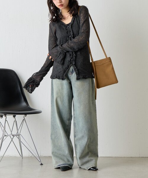 goocy（グーシー）の「シアーワッフルフリルカーディガン（カーディガン/ボレロ・レディース・ブラック/ホワイト/グレー・FREE）」の22枚目の写真