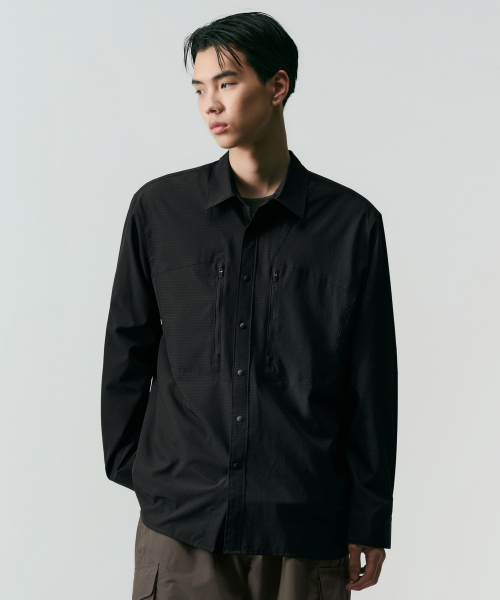 MUSINSA STANDARD（ムシンサスタンダード）の「[シティレジャー] エアリードットユーティリティシャツ [ブラック]（シャツ/ブラウス・メンズ・その他・SMALL/MEDIUM/LARGE/X-LARGE/2XL）」の3枚目の写真