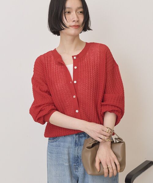 AMERICAN HOLIC(アメリカンホリック)の「【前後2WAY】透かし編みニットカーディガン(カーディガン/ボレロ・レディース・ブラック/ブラウン/レッド/ネイビー・L/M)」の9枚目の写真