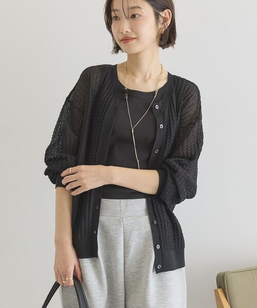 AMERICAN HOLIC(アメリカンホリック)の「【前後2WAY】透かし編みニットカーディガン(カーディガン/ボレロ・レディース・ブラック/ブラウン/レッド/ネイビー・L/M)」の2枚目の写真