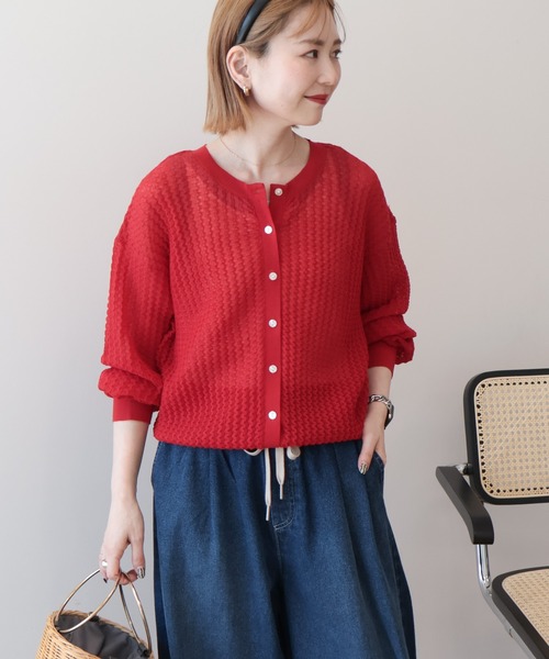 AMERICAN HOLIC(アメリカンホリック)の「【前後2WAY】透かし編みニットカーディガン(カーディガン/ボレロ・レディース・ブラック/ブラウン/レッド/ネイビー・L/M)」の5枚目の写真