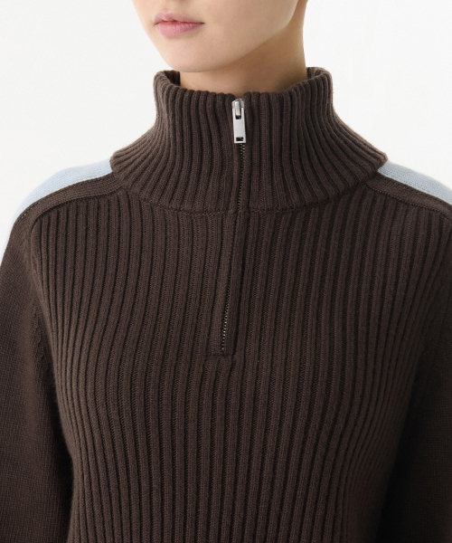 MUSINSA STANDARD WOMAN（ムシンサスタンダードウーマン）の「ウィメンズリブトラックニットハーフジップ[ブラウン]（ニット/セーター・レディース・その他・LARGE/MEDIUM/SMALL/X-SMALL）」の3枚目の写真