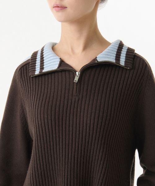 MUSINSA STANDARD WOMAN（ムシンサスタンダードウーマン）の「ウィメンズリブトラックニットハーフジップ[ブラウン]（ニット/セーター・レディース・その他・LARGE/MEDIUM/SMALL/X-SMALL）」の4枚目の写真