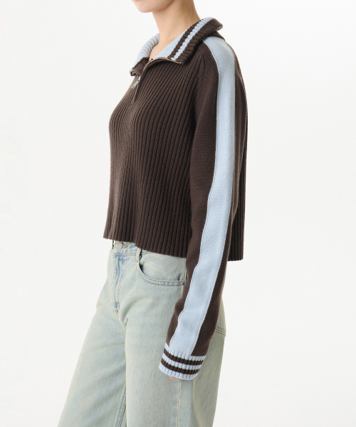 MUSINSA STANDARD WOMAN（ムシンサスタンダードウーマン）の「ウィメンズリブトラックニットハーフジップ[ブラウン]（ニット/セーター・レディース・その他・LARGE/MEDIUM/SMALL/X-SMALL）」の5枚目の写真