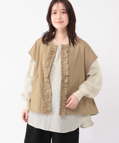 studio CLIP(スタディオクリップ)の「ノーカラーフリルベスト(ベスト・レディース・カーキ/ベージュ・FREE)」の12枚目の写真
