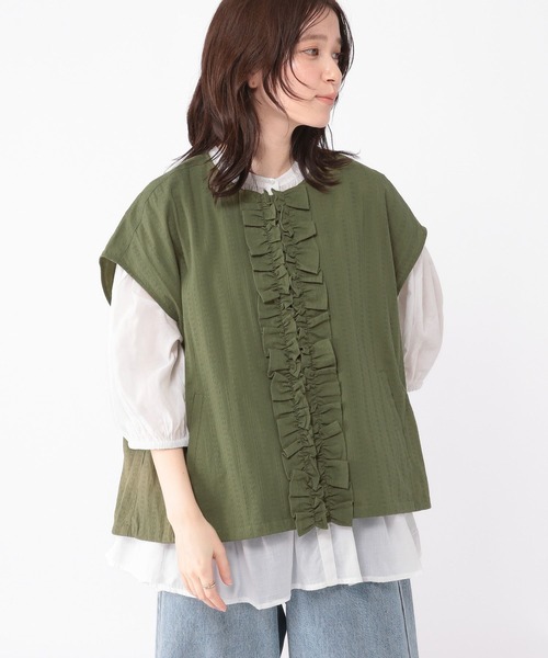 studio CLIP(スタディオクリップ)の「ノーカラーフリルベスト(ベスト・レディース・カーキ/ベージュ・FREE)」の17枚目の写真