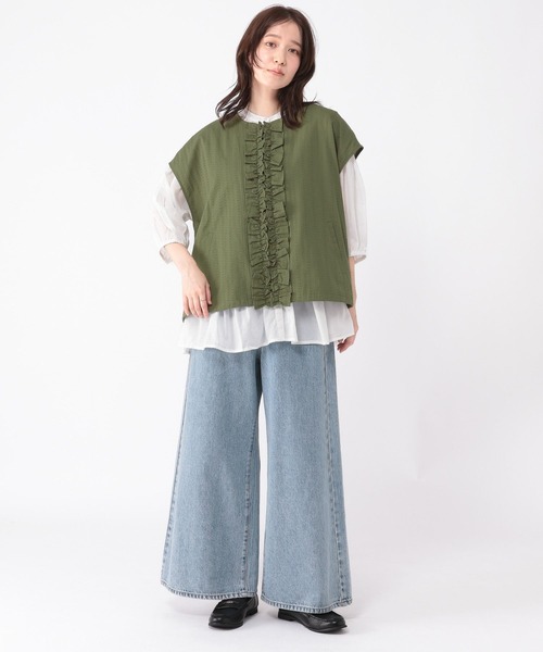 studio CLIP(スタディオクリップ)の「ノーカラーフリルベスト(ベスト・レディース・カーキ/ベージュ・FREE)」の19枚目の写真