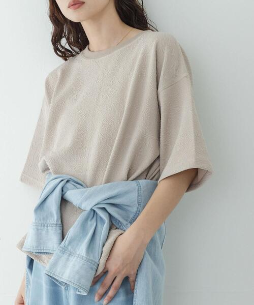 URBAN RESEARCH Sonny Label(アーバンリサーチサニーレーベル)の「カットジャガードドロスト五分袖プルオーバー(Tシャツ/カットソー・レディース・グレー系その他/ブラック/オフホワイト・FREE)」の3枚目の写真