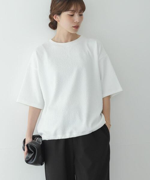 URBAN RESEARCH Sonny Label(アーバンリサーチサニーレーベル)の「カットジャガードドロスト五分袖プルオーバー(Tシャツ/カットソー・レディース・グレー系その他/ブラック/オフホワイト・FREE)」の1枚目の写真
