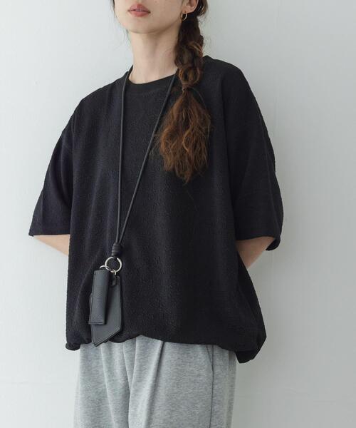 URBAN RESEARCH Sonny Label(アーバンリサーチサニーレーベル)の「カットジャガードドロスト五分袖プルオーバー(Tシャツ/カットソー・レディース・グレー系その他/ブラック/オフホワイト・FREE)」の2枚目の写真