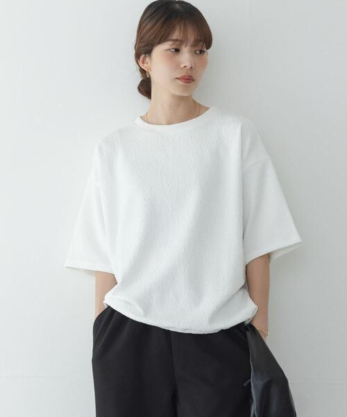 URBAN RESEARCH Sonny Label(アーバンリサーチサニーレーベル)の「カットジャガードドロスト五分袖プルオーバー(Tシャツ/カットソー・レディース・グレー系その他/ブラック/オフホワイト・FREE)」の6枚目の写真