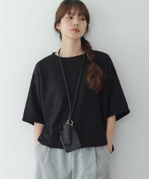 URBAN RESEARCH Sonny Label(アーバンリサーチサニーレーベル)の「カットジャガードドロスト五分袖プルオーバー(Tシャツ/カットソー・レディース・グレー系その他/ブラック/オフホワイト・FREE)」の15枚目の写真