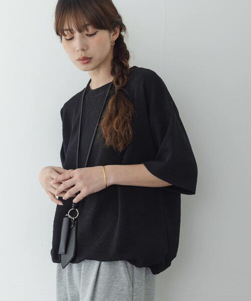 URBAN RESEARCH Sonny Label(アーバンリサーチサニーレーベル)の「カットジャガードドロスト五分袖プルオーバー(Tシャツ/カットソー・レディース・グレー系その他/ブラック/オフホワイト・FREE)」の18枚目の写真