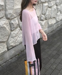 boat neck sheer short tops /ボートネックシアーロングスリーブクロップドトップス