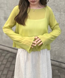 boat neck sheer short tops /ボートネックシアーロングスリーブクロップドトップス