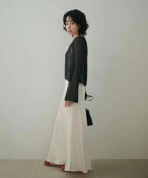 LAULEN(ローレン)の「boat neck sheer short tops /ボートネックシアーロングスリーブクロップドトップス(Tシャツ/カットソー・レディース・ピンク/ライトグリーン/ブラック・FREE)」の13枚目の写真
