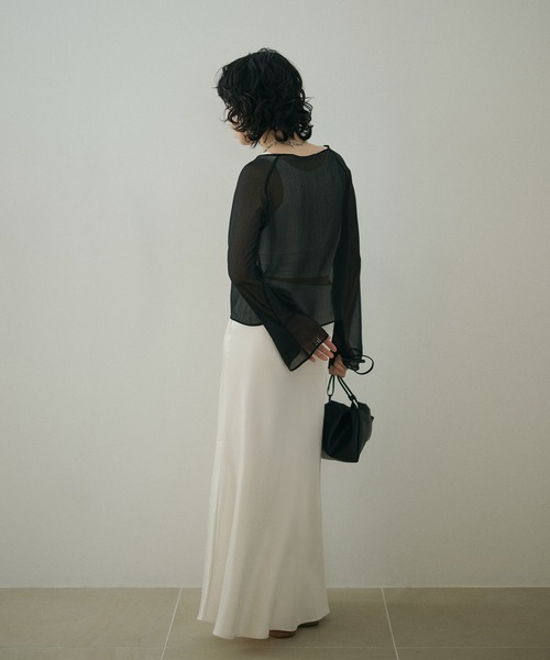 LAULEN(ローレン)の「boat neck sheer short tops /ボートネックシアーロングスリーブクロップドトップス(Tシャツ/カットソー・レディース・ピンク/ライトグリーン/ブラック・FREE)」の14枚目の写真